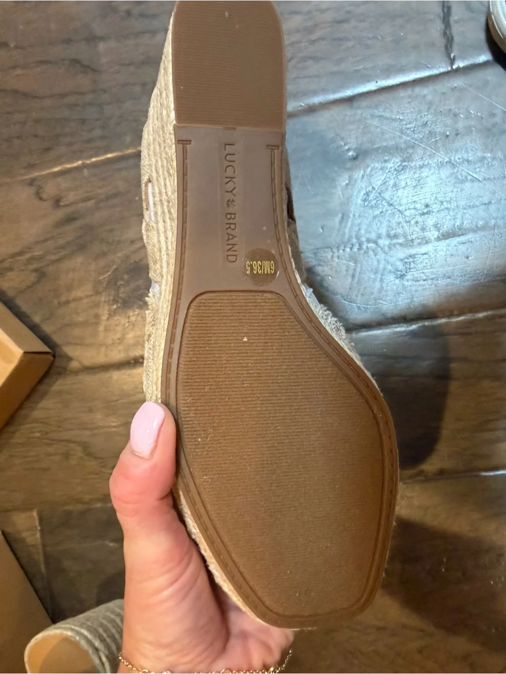 BRAND NEW Lucky Brand Frayed Espadrille Wedge Sandal in Beige